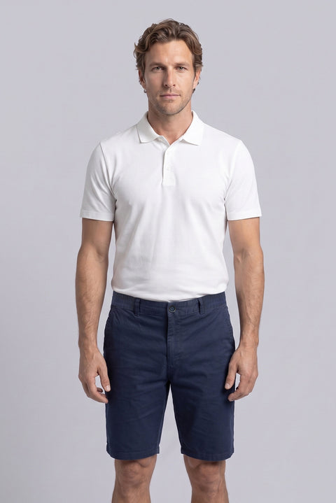 Koyu Lacivert Regular Fit Standart Kesim Çizgili Beli Lastikli Cepli Bermuda Şort