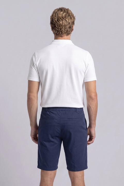 Koyu Lacivert Regular Fit Standart Kesim Çizgili Beli Lastikli Cepli Bermuda Şort