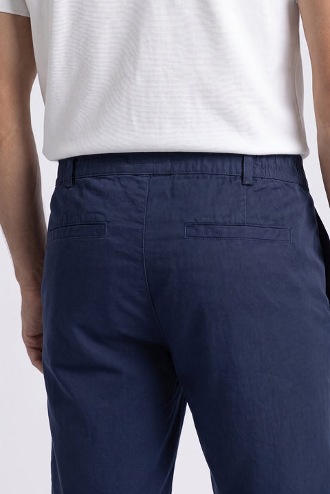 Koyu Lacivert Regular Fit Standart Kesim Çizgili Beli Lastikli Cepli Bermuda Şort