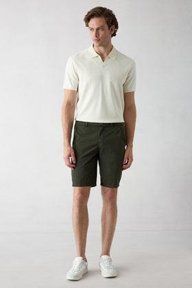 Army Green Regular Fit Standard Cut Bermuda Shorts
