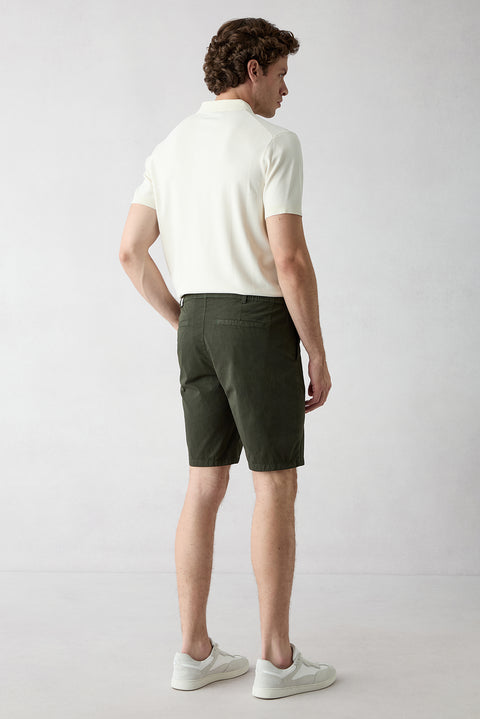 Asker Haki Regular Fit Standart Kesim Çizgili Beli Lastikli Bermuda Şort