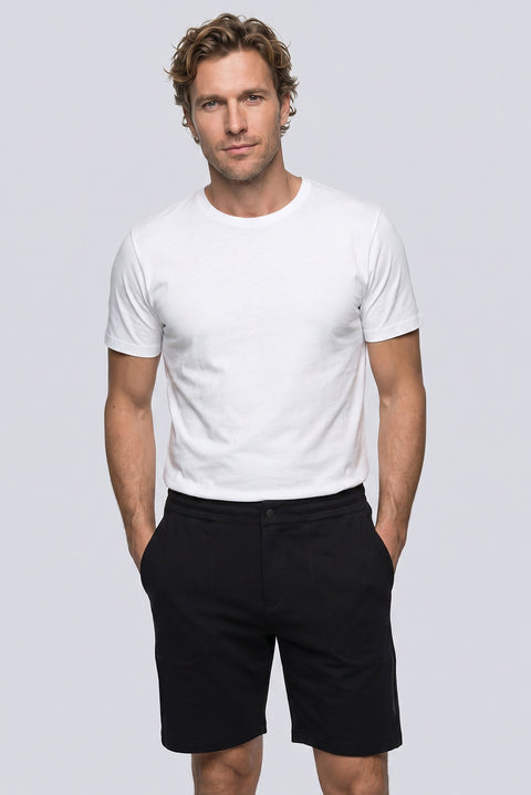 Siyah Techno-Line Regular Fit Çıtçıtlı Beli Lastikli Örme Esnek Sweat Şort