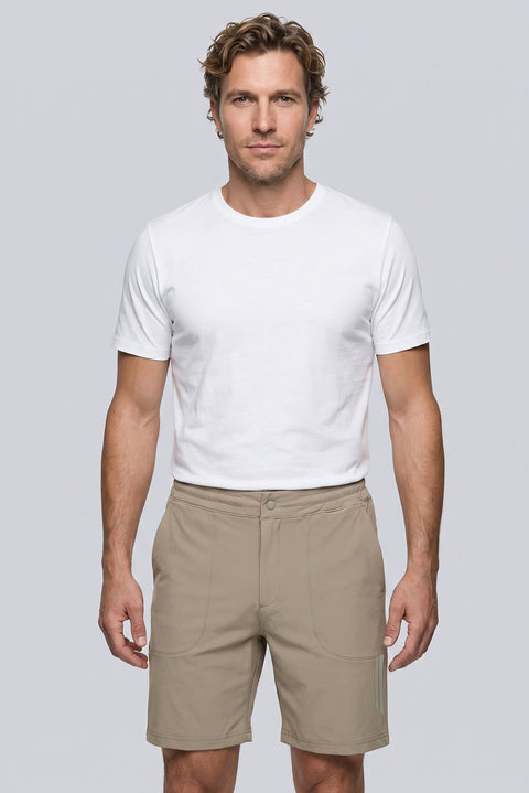 Orta Bej Techno-Line Regular Fit Çıtçıtlı Beli Lastikli Örme Esnek Sweat Şort
