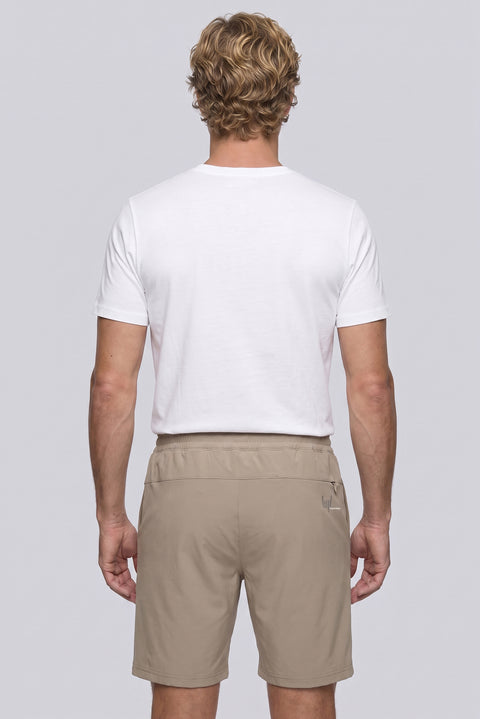 Orta Bej Techno-Line Regular Fit Çıtçıtlı Beli Lastikli Örme Esnek Sweat Şort