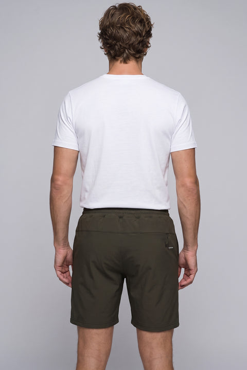 Orta Haki Techno-Line Regular Fit Çıtçıtlı Beli Lastikli Örme Esnek Sweat Şort