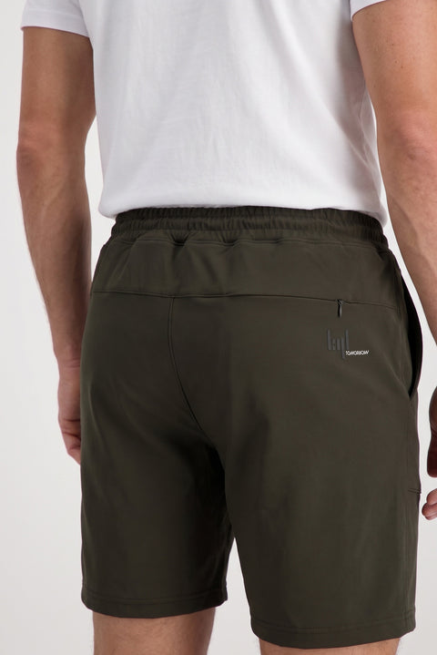 Orta Haki Techno-Line Regular Fit Çıtçıtlı Beli Lastikli Örme Esnek Sweat Şort