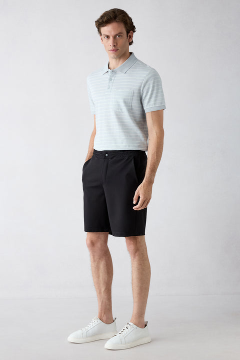 Siyah Techno-Line Regular Fit Çıtçıtlı Beli Lastikli Örme Esnek Sweat Şort