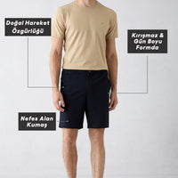 Koyu Lacivert Techno-Line Regular Fit Çıtçıtlı Beli Lastikli Örme Esnek Sweat Şort