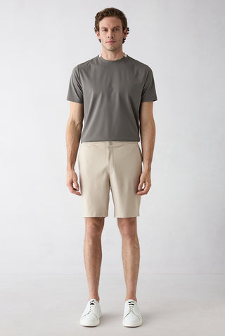 Açık Bej Techno-Line Regular Fit Çıtçıtlı Beli Lastikli Örme Esnek Sweat Şort