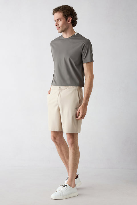 Light Beige Regular Fit Knitted Shorts