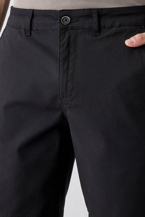 Siyah Regular Fit Standart Kesim Yan Cepli Pamuklu Bermuda Şort