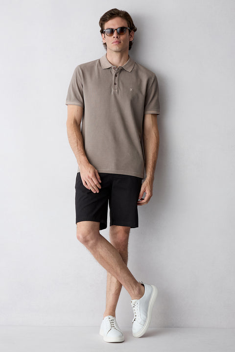 Siyah Regular Fit Standart Kesim Yan Cepli Pamuklu Bermuda Şort