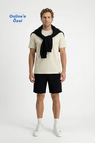  Siyah Beli Lastikli İpli Cepli Penye Kumaş Pamuklu Spor Sweat Şort