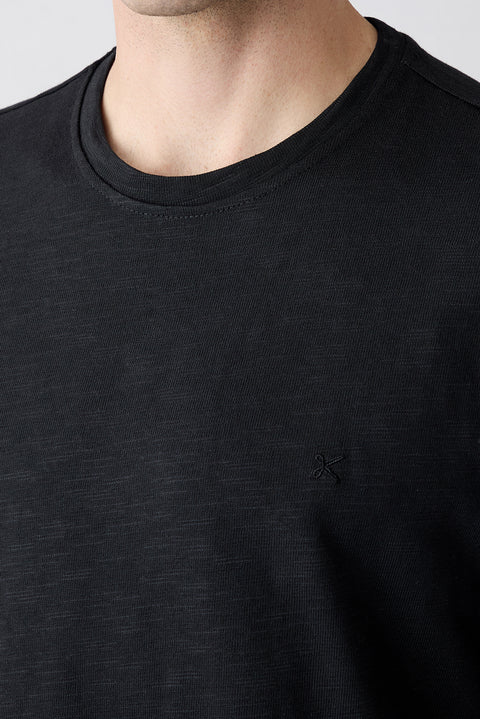 Black Crew Neck Oversized Printed Embroidered Cotton T-Shirt
