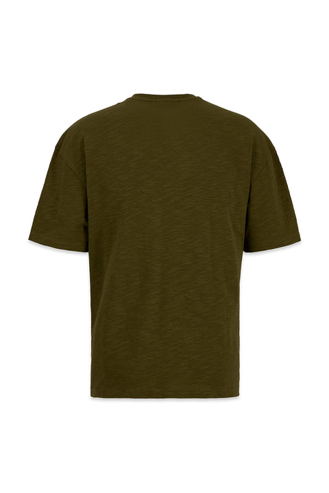Medium Khaki Crew Neck Oversize Printed Embroidered Cotton T-Shirt