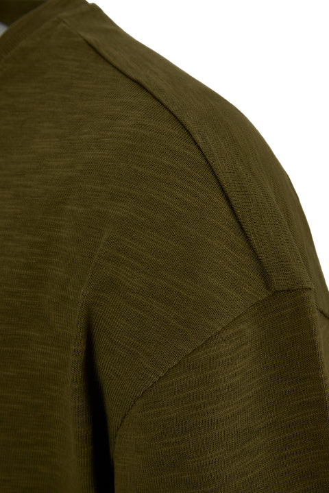 Medium Khaki Crew Neck Oversize Printed Embroidered Cotton T-Shirt