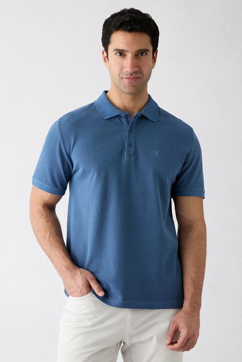 Indigo Polo Collar Regular Fit Cotton T-shirt