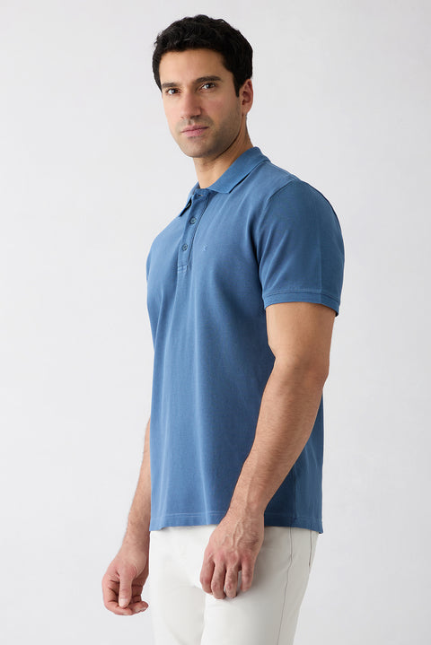 Indigo Polo Collar Regular Fit Cotton T-shirt