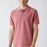 Tile-colored Polo Collar Regular Fit Cotton T-shirt