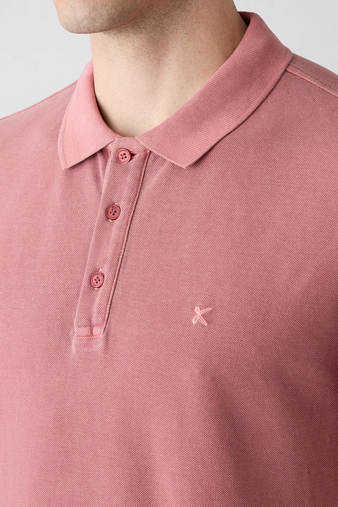 Tile-colored Polo Collar Regular Fit Cotton T-shirt