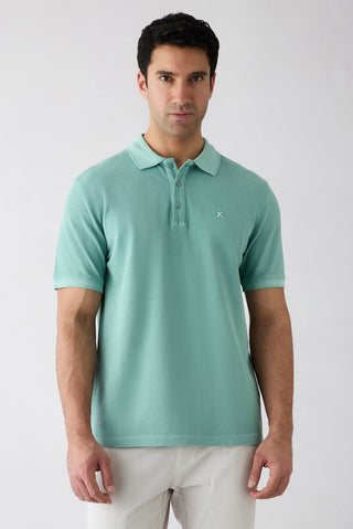  Çağla Yeşili Regular Fit Düğmeli Polo Yaka Nakışlı %100 Pamuk Tişört