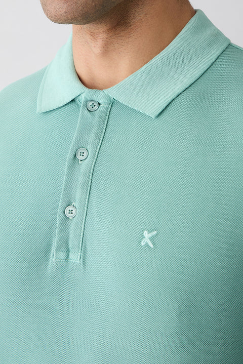 Light Green Polo Collar Regular Fit Cotton T-shirt