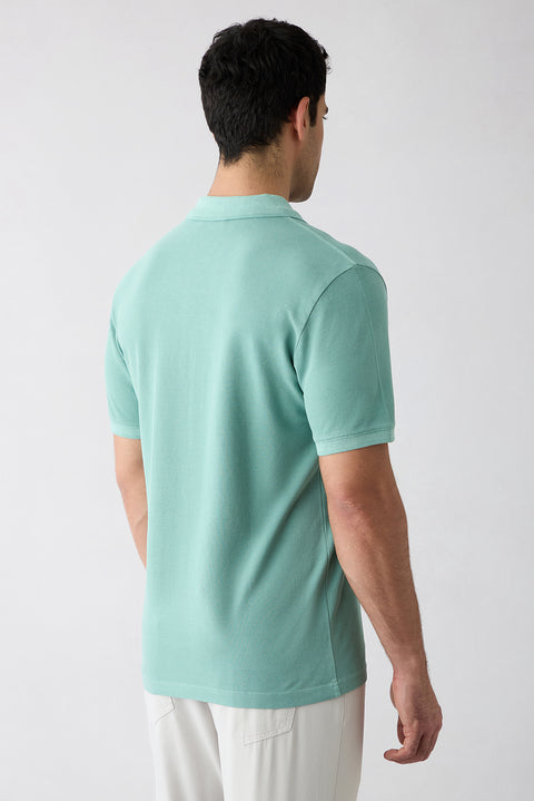 Light Green Polo Collar Regular Fit Cotton T-shirt