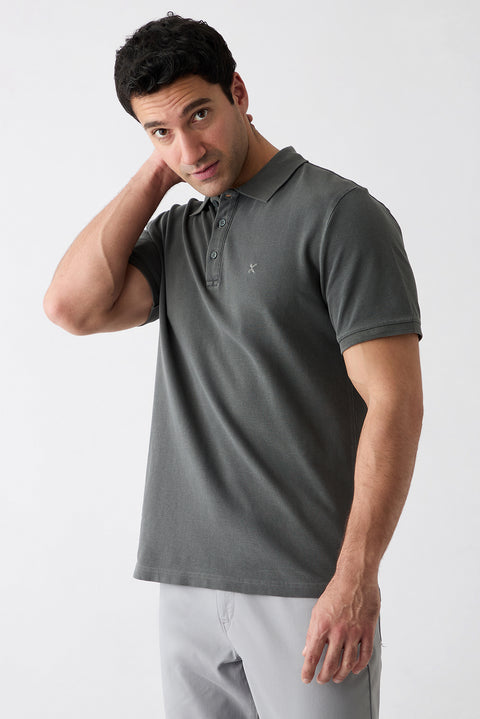 Dark Anthracite Polo Collar Regular Fit Cotton T-shirt