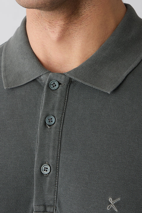 Dark Anthracite Polo Collar Regular Fit Cotton T-shirt