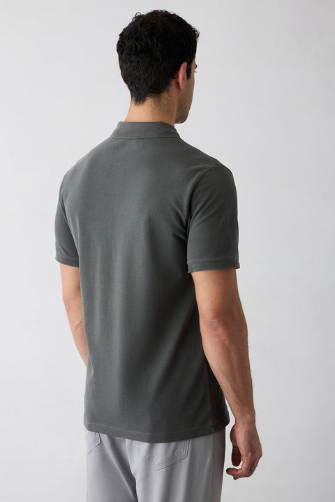 Dark Anthracite Polo Collar Regular Fit Cotton T-shirt