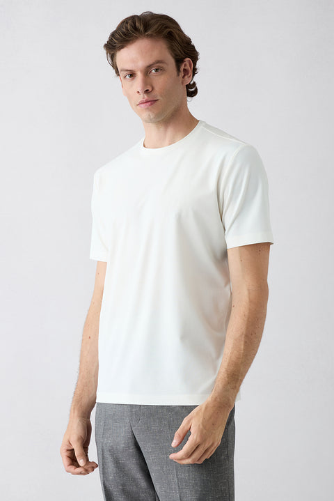 Off-white Regular Fit Crew Neck Lyocell Plain T-shirt