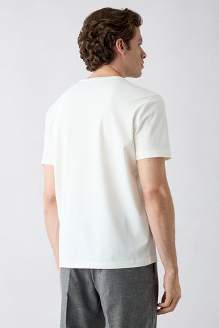 Ekru Regular Fit Bisiklet Yaka Lyocell Karışımlı Basic Tişört