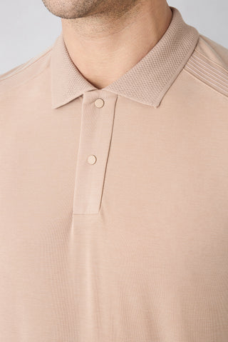  Orta Bej Regular Fit Çıtçıtlı Polo Yaka Ribana Detaylı Lyocell Karışımlı Örme Tişört