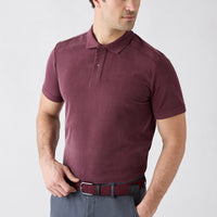 Dark Burgundy Regular Fit Snap-Button Polo Ribbed Lyocell Blend T-Shirt