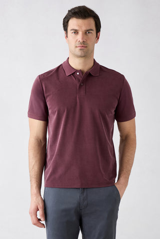 Koyu Bordo Regular Fit Çıtçıtlı Polo Yaka Ribana Detaylı Lyocell Karışımlı Tişört