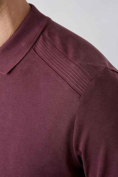 Dark Burgundy Regular Fit Snap-Button Polo Ribbed Lyocell Blend T-Shirt