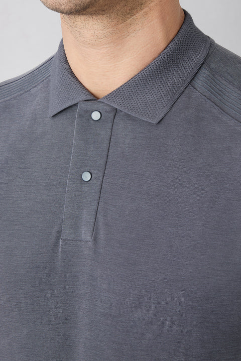 Orta Antrasit Regular Fit Çıtçıtlı Polo Yaka Ribana Detaylı Lyocell Karışımlı Tişört