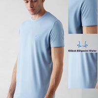 Light Blue Crew Neck Muscle Fit Lycra Stretch T-Shirt
