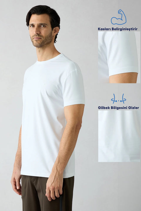 White Crew Neck Muscle Fit Lycra Stretch Basic T-Shirt