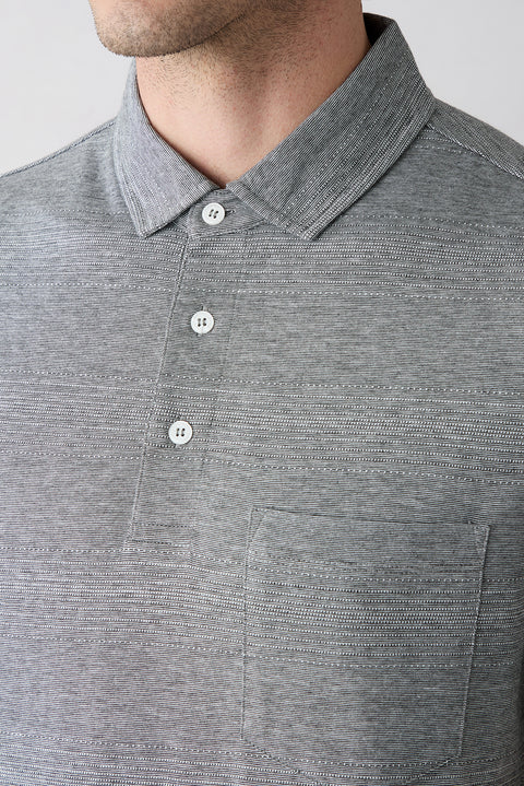 Light Grey Melange Regular Fit Button-Up Polo Neck Pocketed Patterned 100% Cotton Breathable Mercerized T-Shirt
