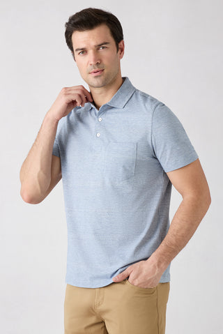  Mavi Regular Fit Düğmeli Polo Yaka Cepli Desenli %100 Pamuk Nefes Alabilen Merserize Tişört