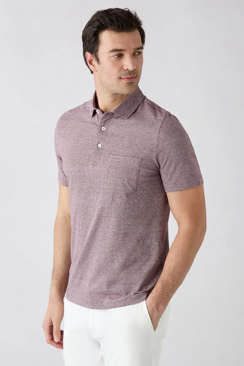 Koyu Bordo Regular Fit Düğmeli Polo Yaka Cepli Desenli %100 Pamuk Nefes Alabilen Merserize Tişört
