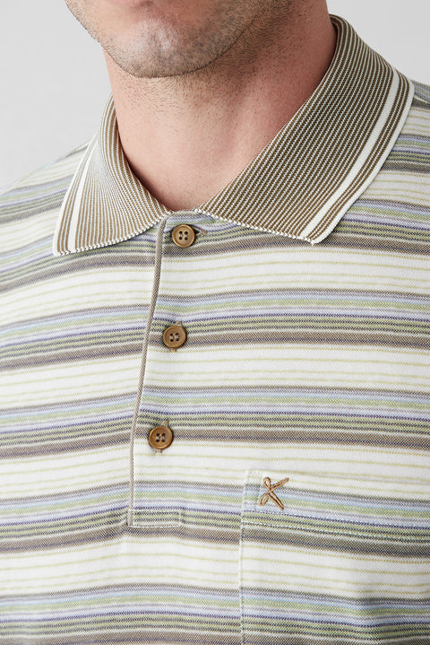 Light Khaki Regular Fit Polo Collar Cotton T-shirt