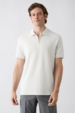  Taş Fermuarlı Polo Yaka Regular Fit %100 Pamuk Desenli Tişört
