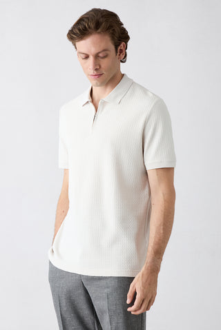  Taş Fermuarlı Polo Yaka Regular Fit %100 Pamuk Desenli Tişört
