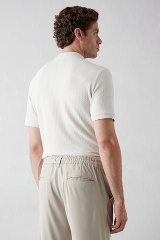  Taş Fermuarlı Polo Yaka Regular Fit %100 Pamuk Desenli Tişört