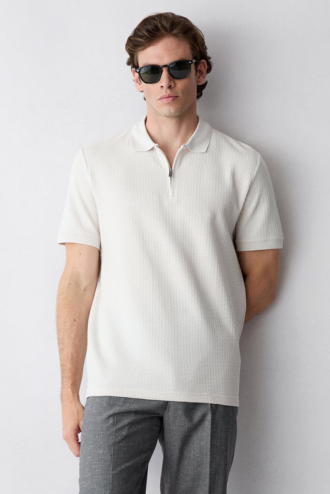 Stone Collar Polo Regular Fit Cotton Patterned T-shirt