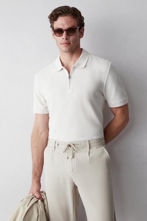 Taş Fermuarlı Polo Yaka Regular Fit %100 Pamuk Desenli Tişört