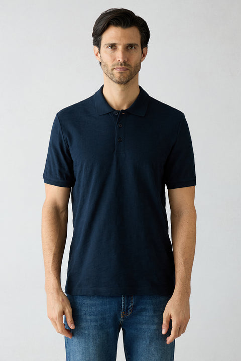 Dark Navy Regular Fit Polo Collar Cotton Mercerized T-shirt