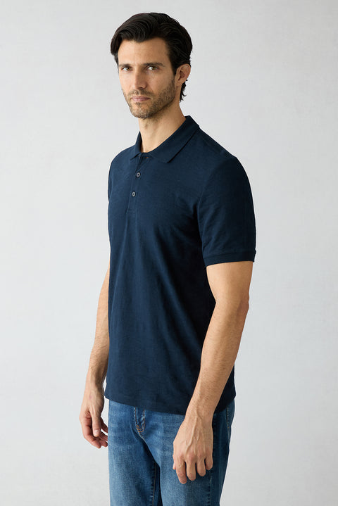 Dark Navy Regular Fit Polo Collar Cotton Mercerized T-shirt